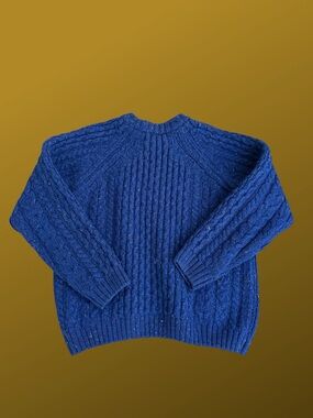 Lands' End  Blue Cable knit  Crewneck Sweater
